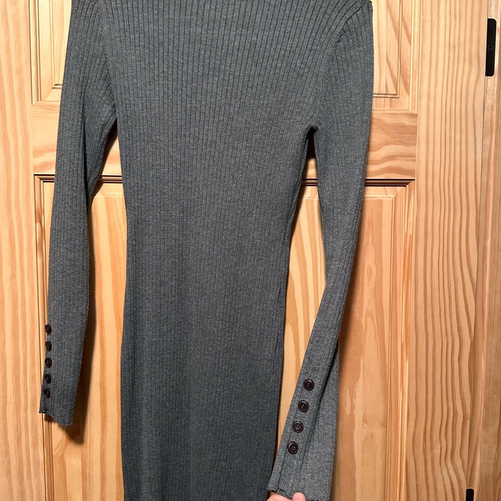 Hippie Rose Gray Sheath Dress with Mock Neck and Cuffed Sleeves